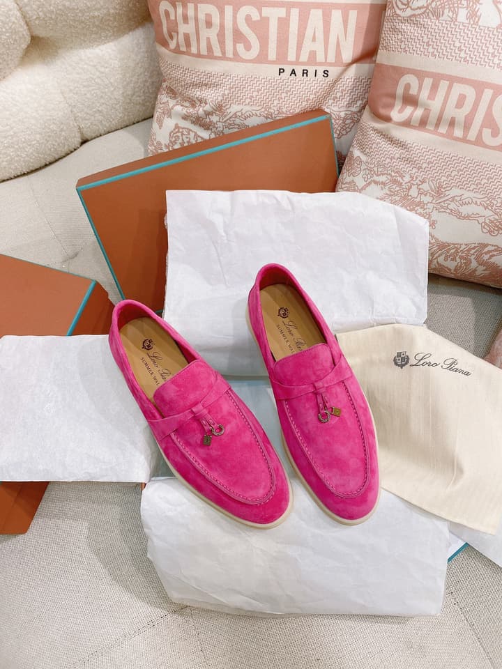 Loro Piana Glossy Cashmere Loafers in Blush Pink Suede