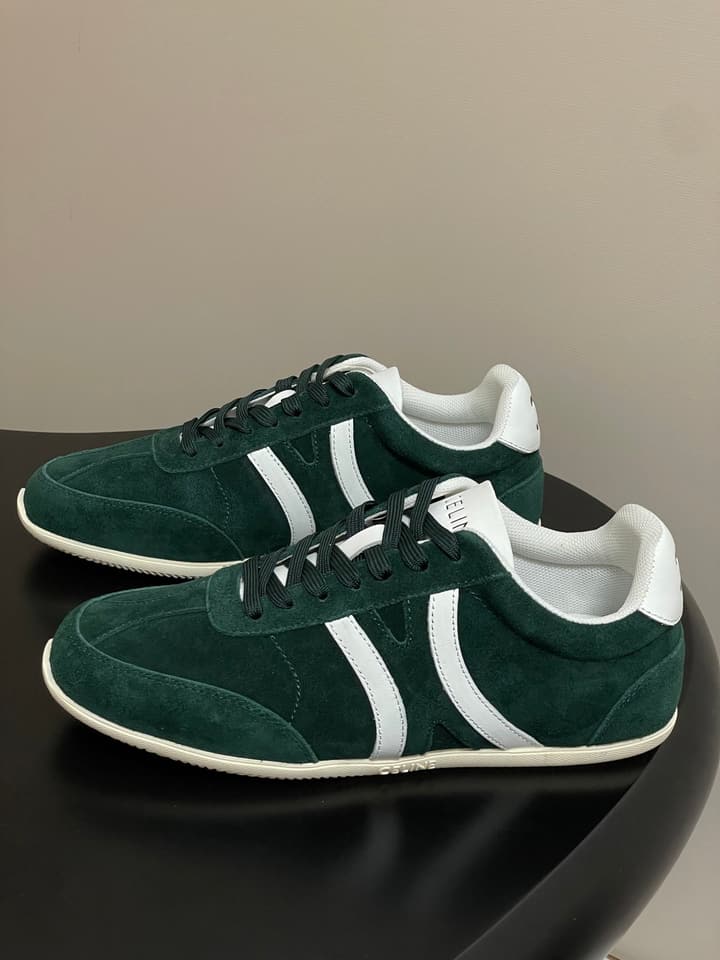 Celine Jogger Triomphe Low-Top Sneakers – 25SS Collection in Dark Green Suede