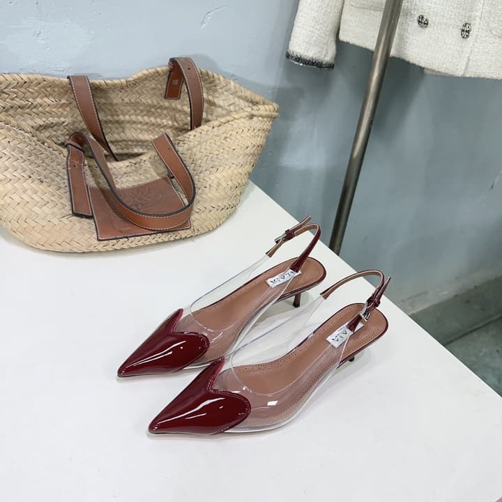 Alaïa Heart PVC Pointed Toe Slingback Mules – Spring/Summer 2025 in Red Patent Toe / Clear Pvc