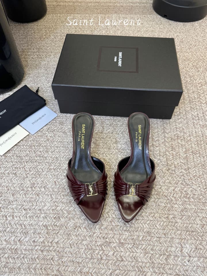 Saint Laurent Lee Pointed-Toe Heels in Burgundy