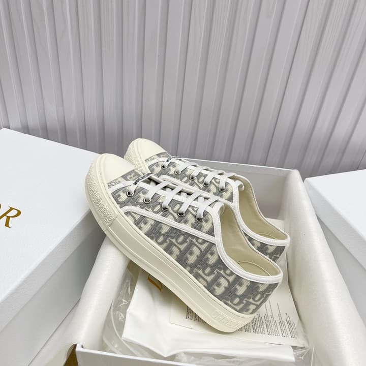 Dior Embroidered Flat Sport Sneakers in Grey Oblique Embroidery
