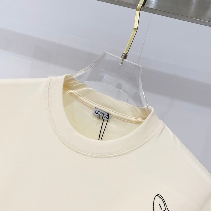 Loewe Cat Embroidery Cotton T-Shirt in Apricot