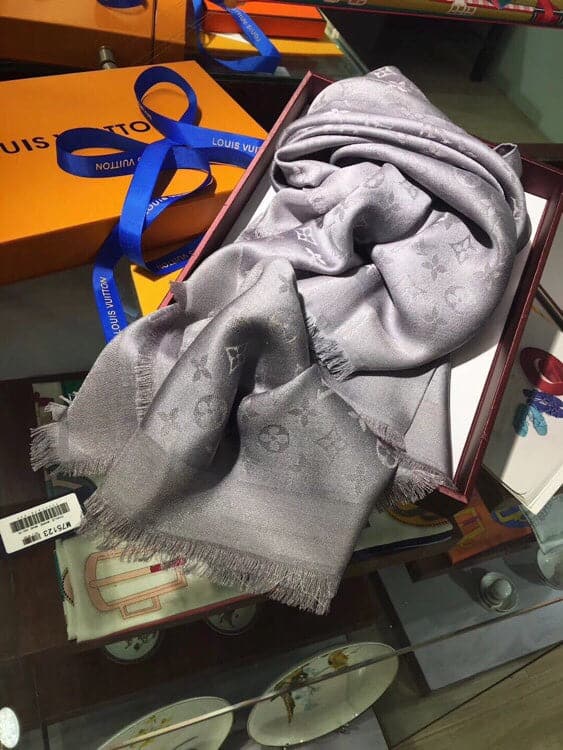 Louis Vuitton Classic Monogram Silk Wool Shawl in Beige