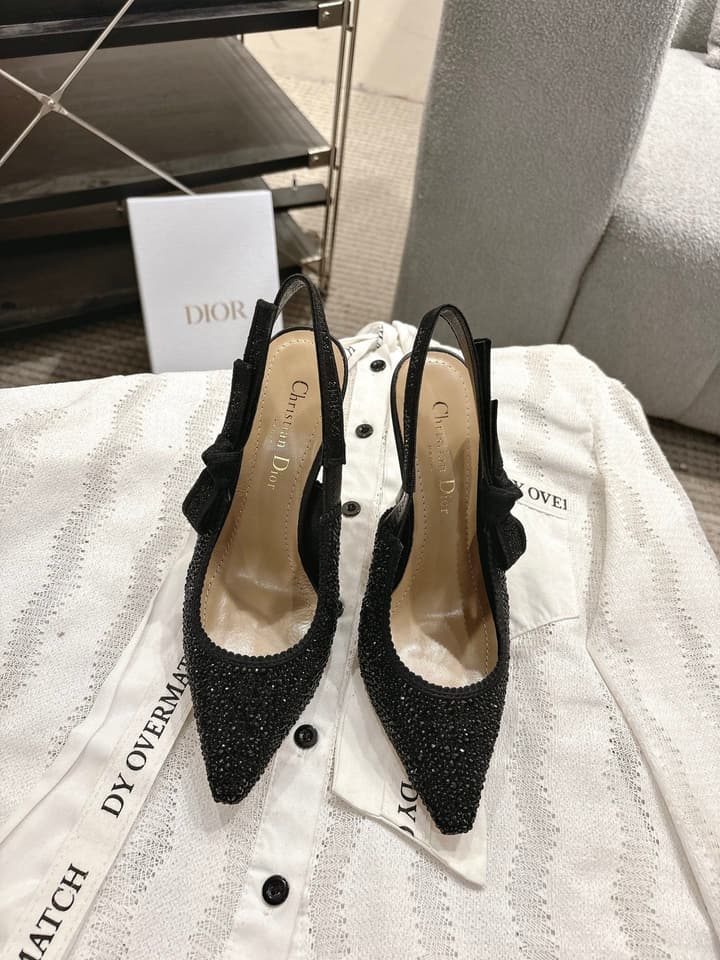 Dior J'Adior Embroidered Strap Kitten Heel Sandals in Black Patterned Fabric