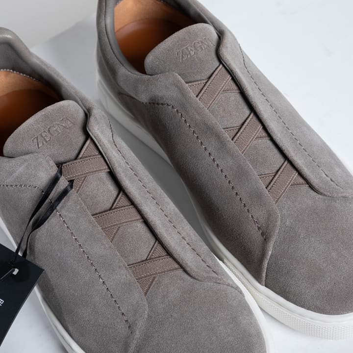 Zegna SECONDSKIN Triple Stitch Low-Top Sneakers in Navy Smooth Leather