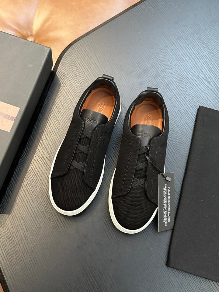 Zegna Triple Stitch Low-Top Sneakers in Black Suede