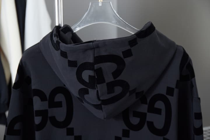 Gucci Classic Double G Flocked Hoodie in Black Flocked Logo Hoodie