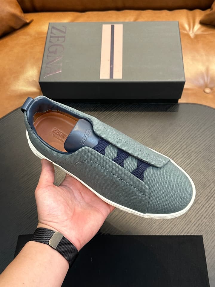 Zegna Triple Stitch Low-Top Sneakers in Dark Brown