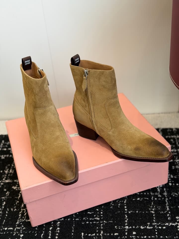 Miu Miu Distressed Leather Cowboy Biker Boots – 2026SS