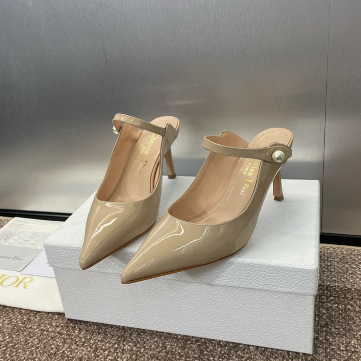 Dior J'Adior Jolie Pearl Pointed-Toe Mules – 2024 Spring/Summer Collection in Black Patent