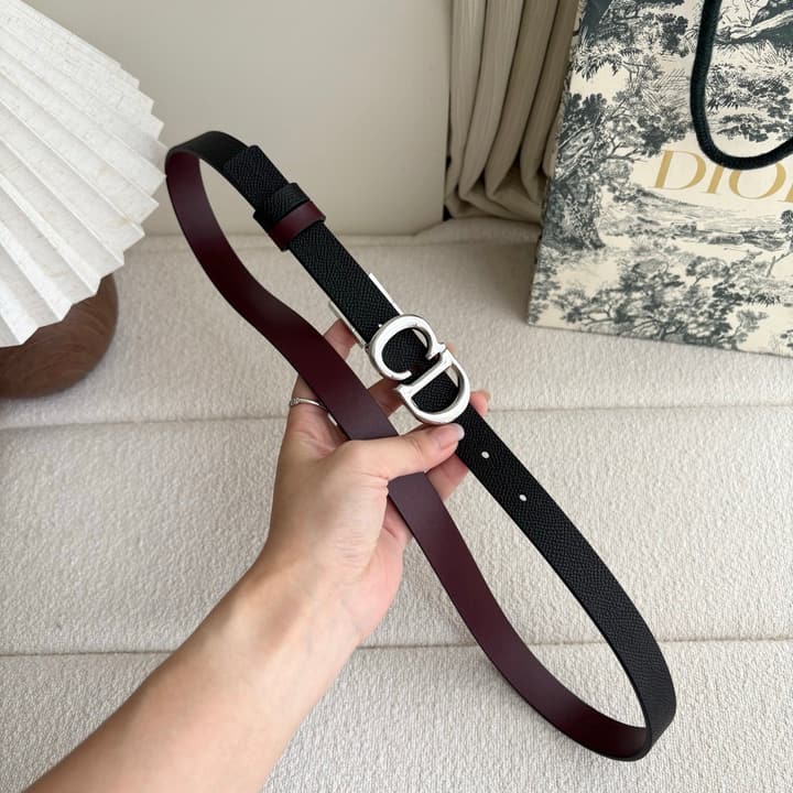 Dior Reversible Calfskin CD Buckle Belt in Black/burgundy With Gold Hardware