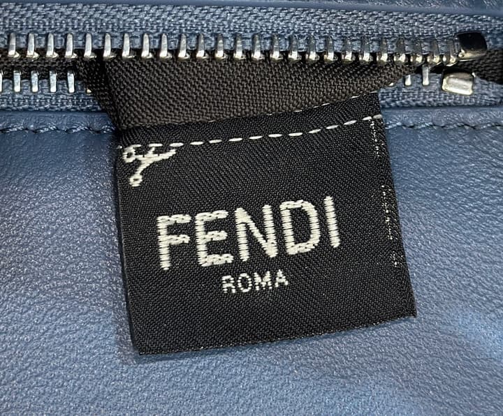Fendi Iconic Peekaboo Small Woven Handbag in Navy Blue Woven Lattice