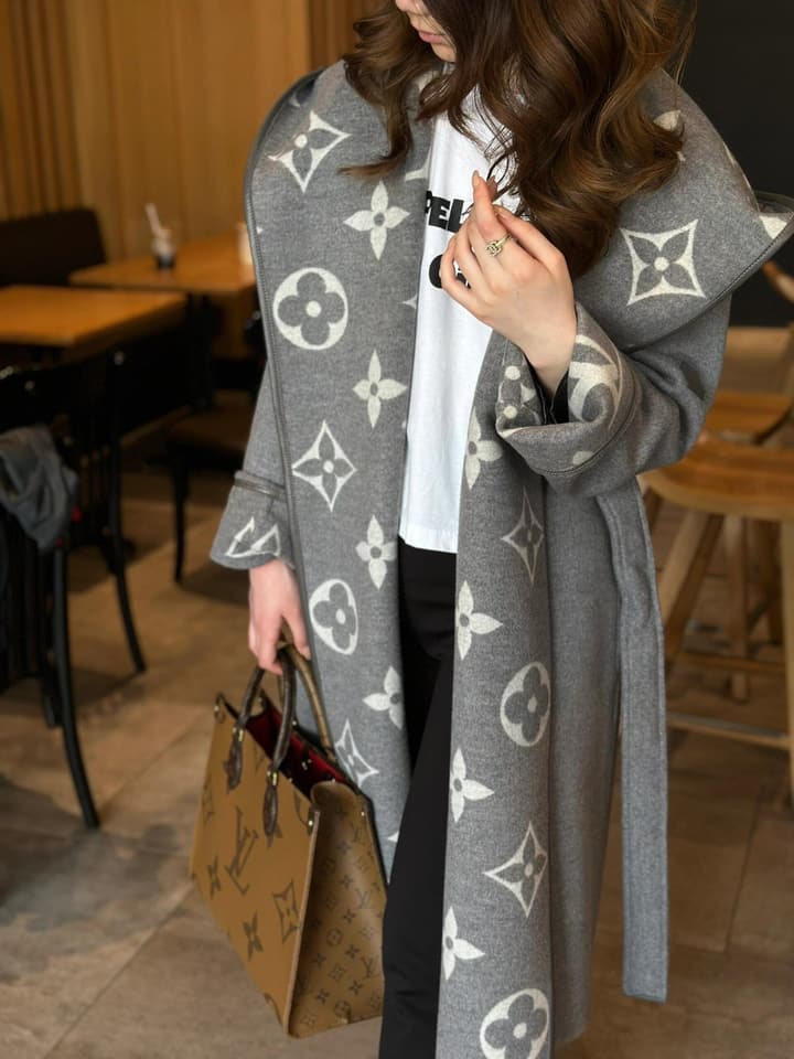 Louis Vuitton Long Wool Overcoat in Gray Monogram Coat