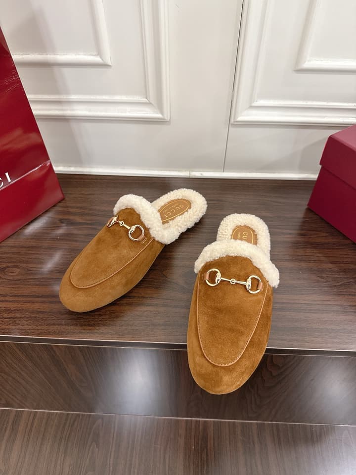 Gucci Princetown Merino Wool Mules in Black Suede With Silver Hardware