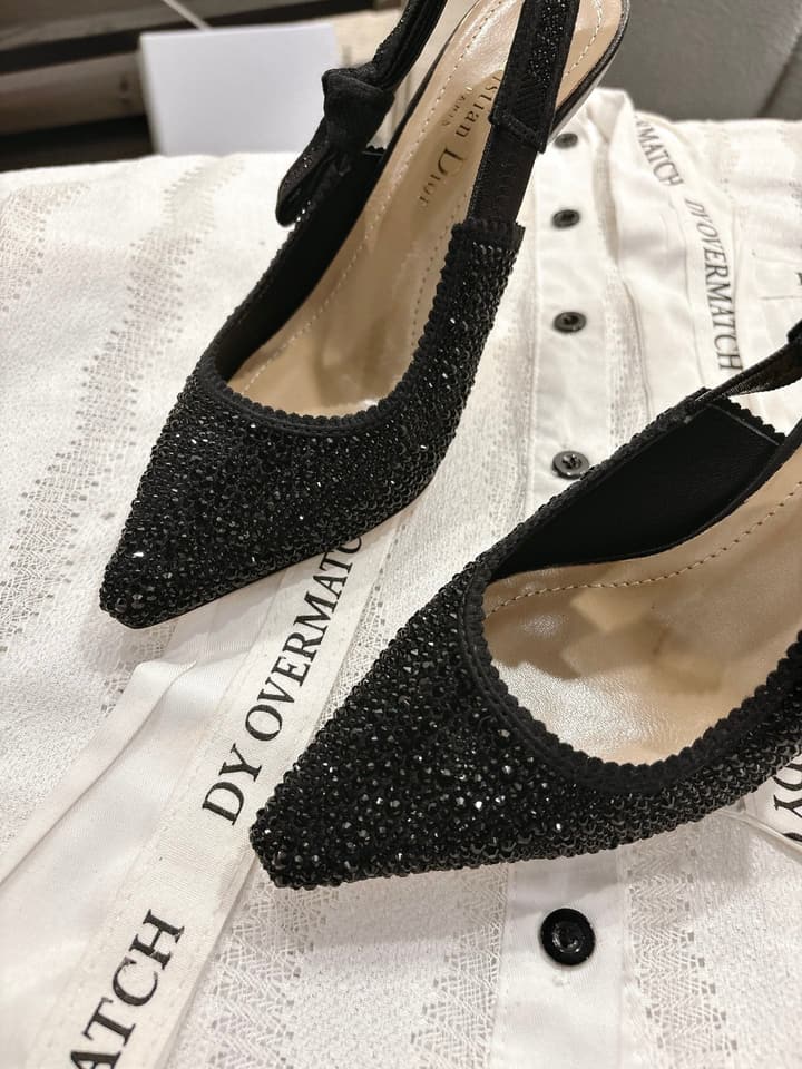 Dior J'Adior Embroidered Strap Kitten Heel Sandals in Black Patterned Fabric