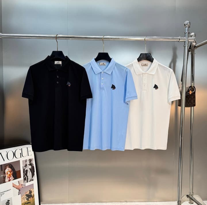 Hermès 3D Horse Flocking Polo Shirt in Black