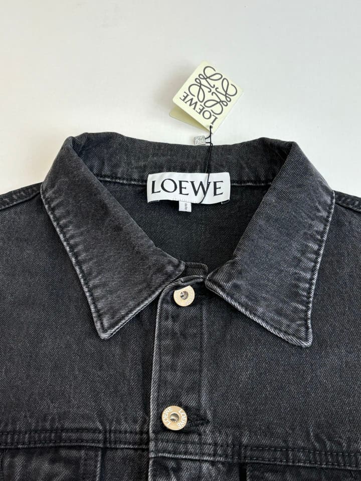 Loewe Embroidered Washed Distressed Denim Jacket in Washed Black