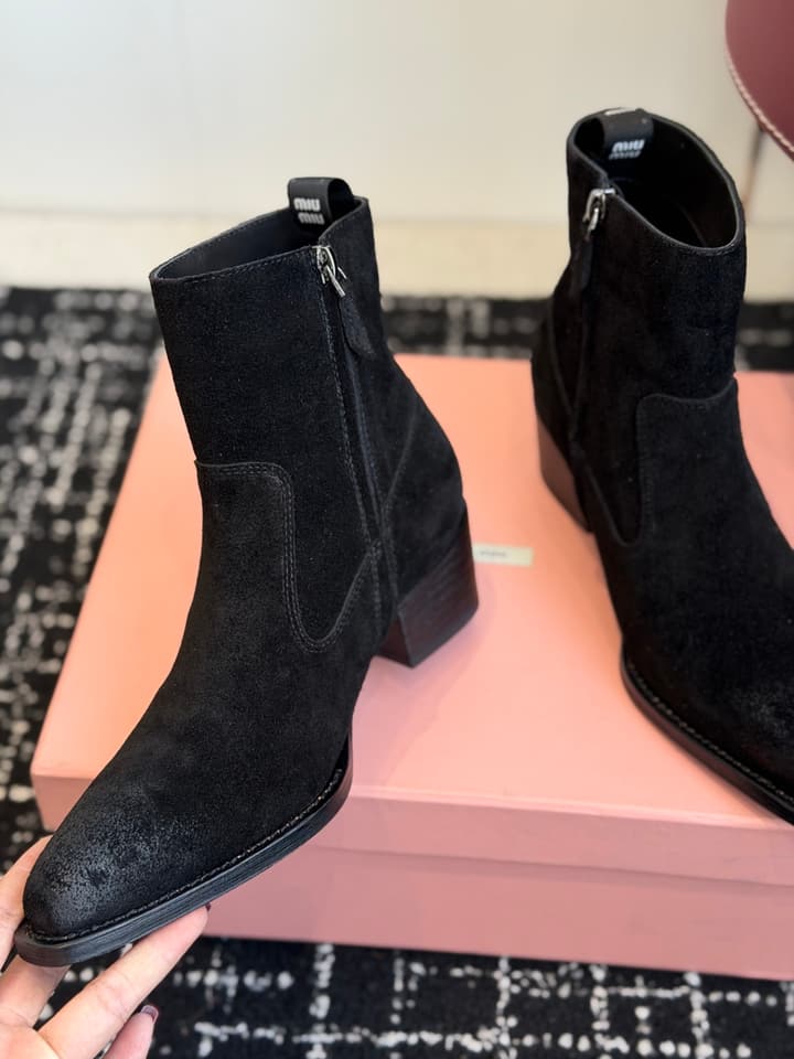 Miu Miu Distressed Leather Cowboy Biker Boots – 2026SS