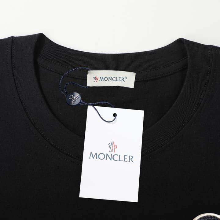Moncler Woven Embroidered Logo Cotton T-Shirt in Black