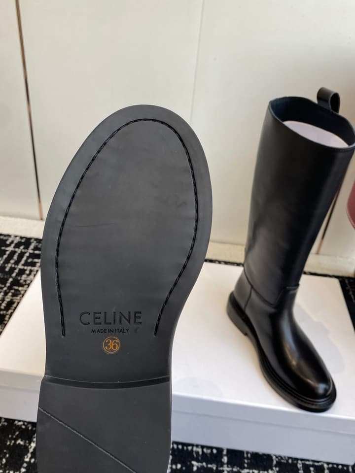 Celine Triomphe Equestrian Ankle Boots – 2025FW in Waxed Black Leather