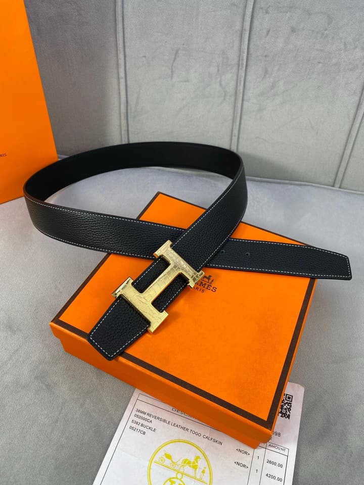 Hermès Crocodile Buckle Belt in Gold Hardware