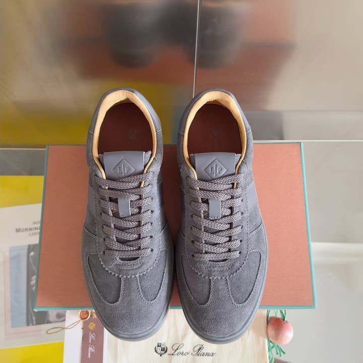Loro Piana Newport Walk Thick Sole Sneakers in Dark Gray Suede