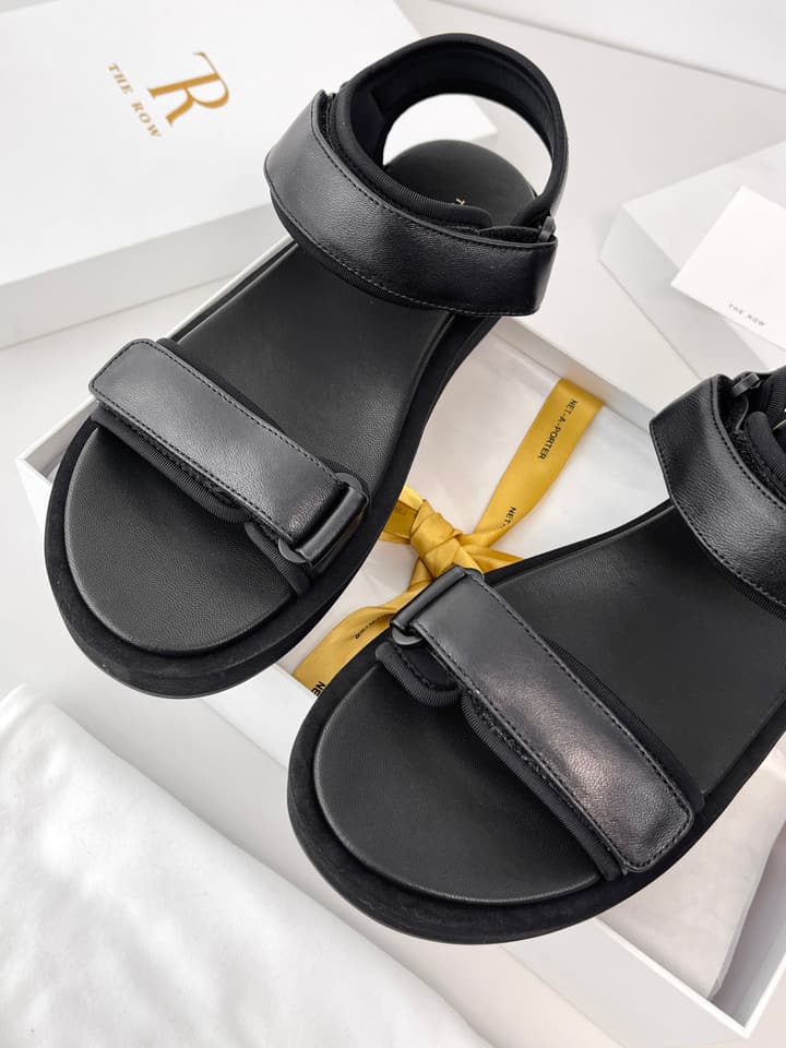 The Row Classic Velcro Beach Sandals in Black And Cream