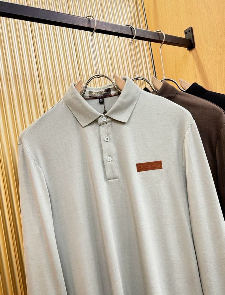 Loro Piana Solid Long Sleeve Polo Shirt – Autumn/Winter Collection in Black
