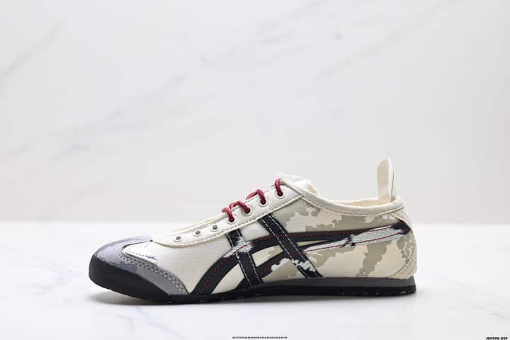 Onitsuka Tiger Mexico 66 Slip-On Casual Sneakers in Cream Black Stripes Graphic