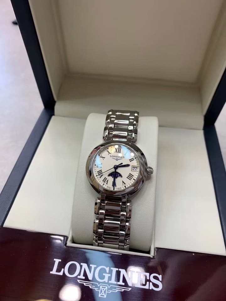 Longines Heart Moon Series Moon Phase Watch in Steel Bracelet, White Moon Phase Dial