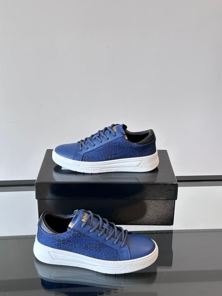 Boss Italian-Made Cupsole Sneakers in Black Patterned