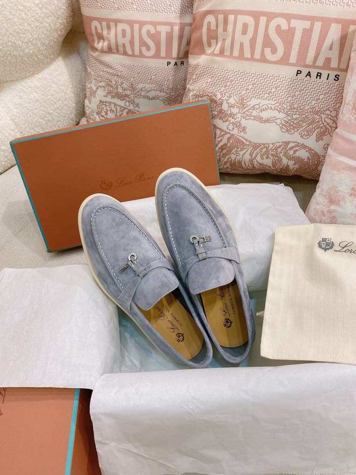 Loro Piana Glossy Cashmere Loafers in Blush Pink Suede