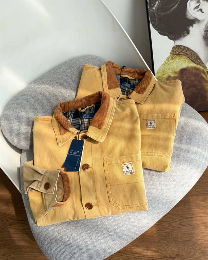 Ralph Lauren Barn Washed Distressed Jacket – 2025 Spring New in Classic Mustard Tan