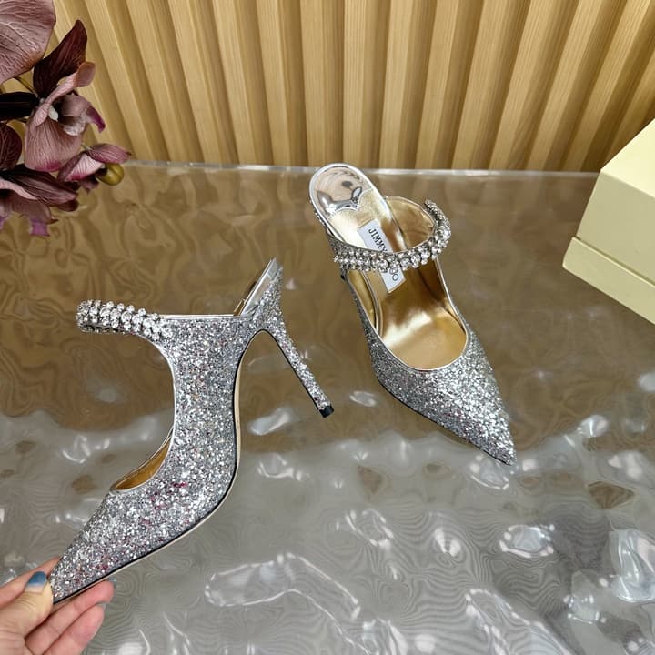 Jimmy Choo Sequined Evening Heels – 2025SS in Nude Shimmer