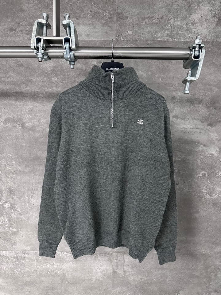 Celine Triomphe Embroidery Half-Zip Sweater – 24FW in Grey Half-zip Sweater