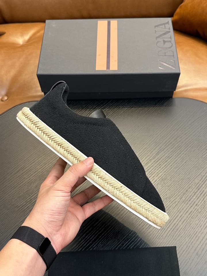Zegna Triple Stitch Low-Top Sneakers in Deep Black