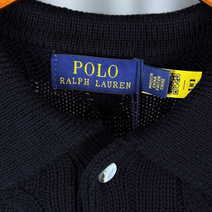 Ralph Lauren Classic Cable Knit Polo Sweater in Black