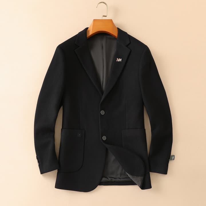 Hermès Men's Wool Houndstooth Blazer – 2025FW in Dark Charcoal Gray