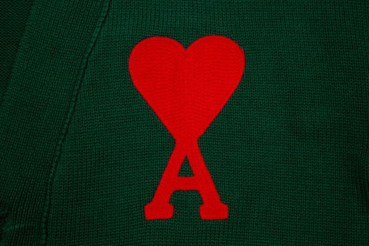 Ami Paris Classic Heart Embroidered Cardigan Sweater in Black