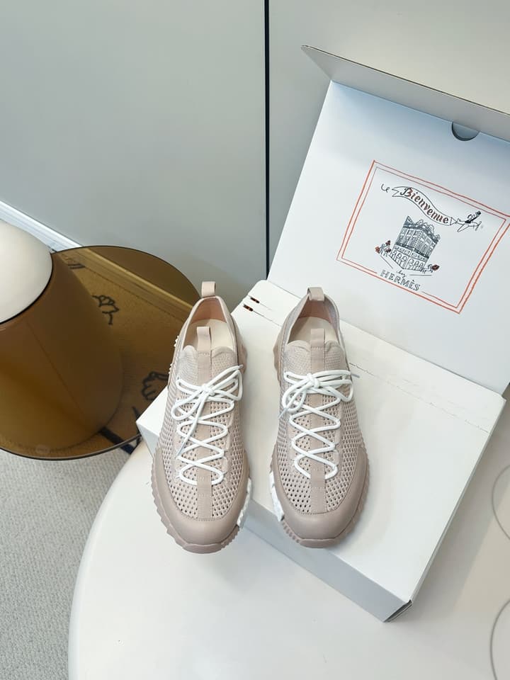 Hermes Classic Couple's Casual Sneakers in Light Beige