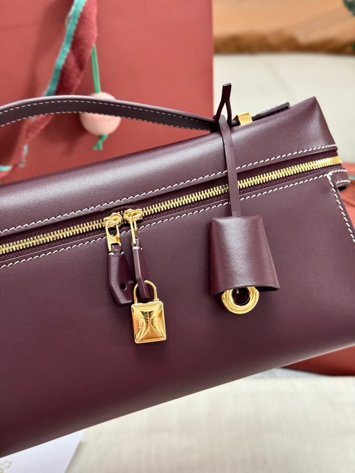 Loro Piana Extra Clutch L29 Handbag in Deep Maroon Leather Clutch