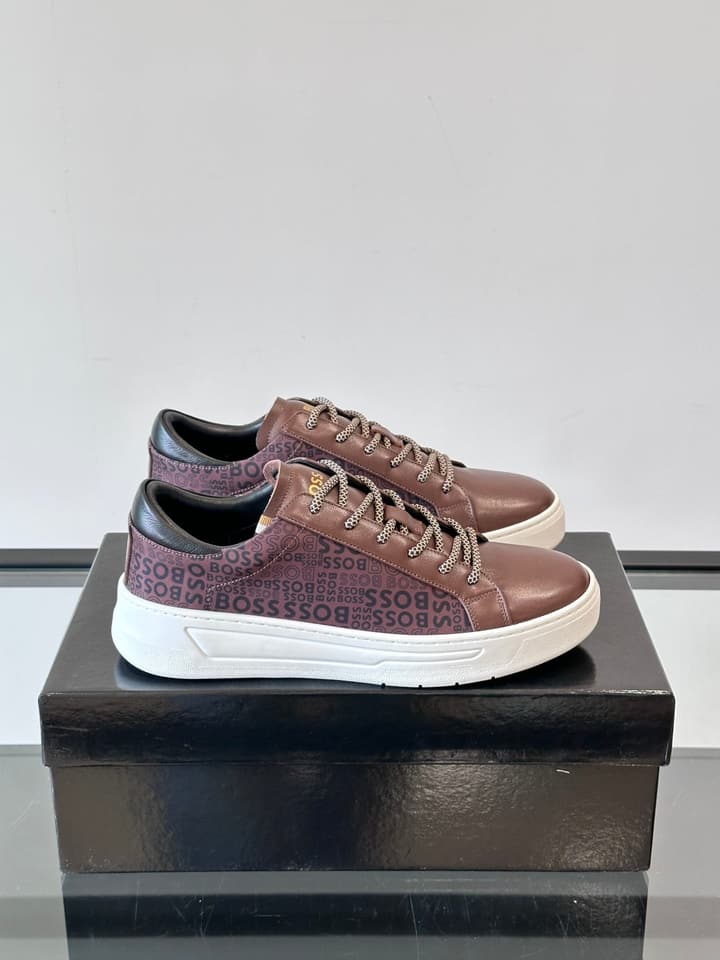 Boss Italian-Made Cupsole Sneakers in Black Patterned
