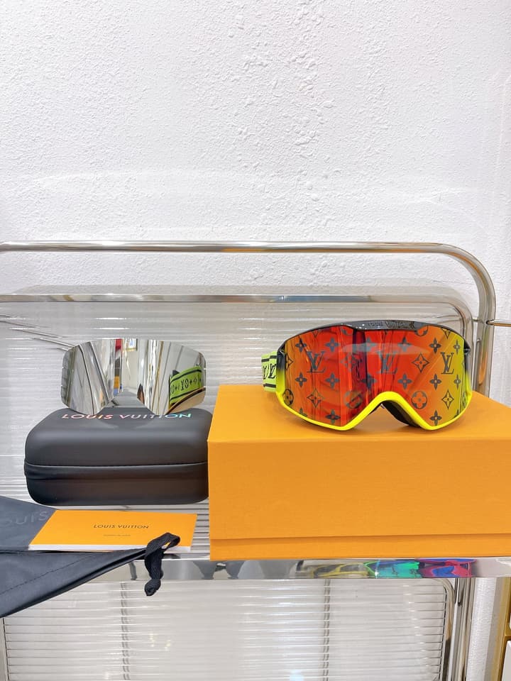 Louis Vuitton Ski Goggles in Blue Iridescent Lens With Red Frame