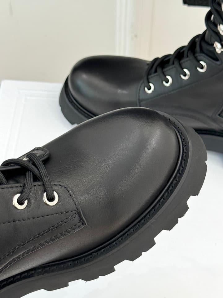 Celine Classic Triomphe Platform Martin Boots in Black Leather