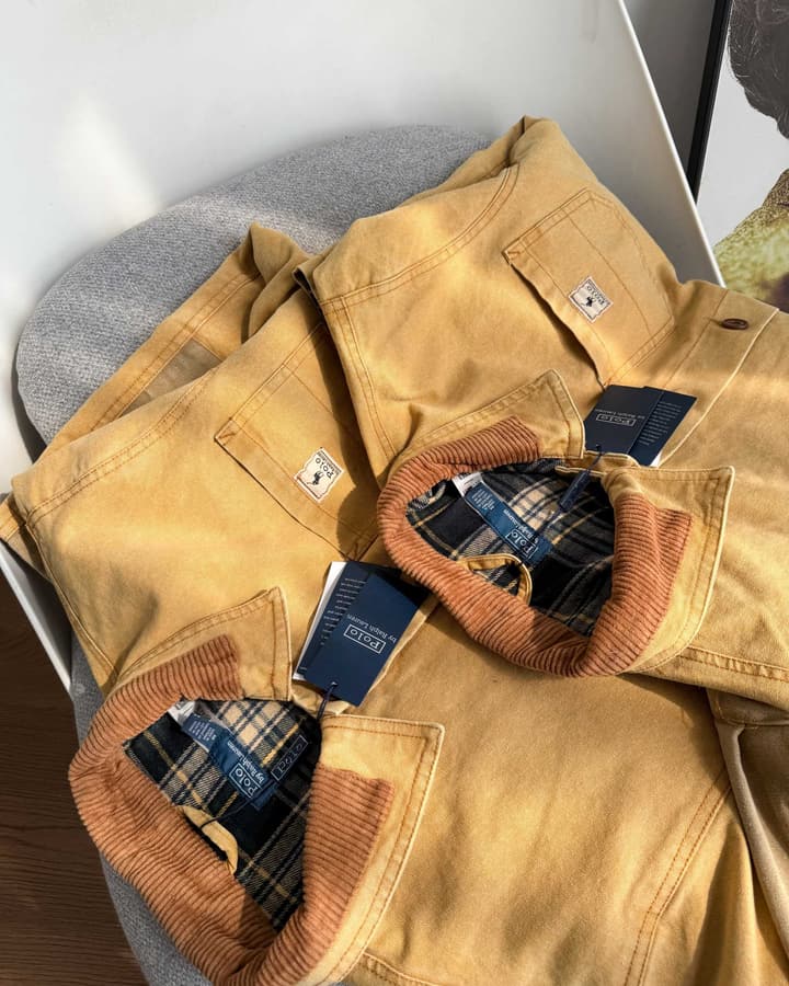 Ralph Lauren Barn Washed Distressed Jacket – 2025 Spring New in Classic Mustard Tan