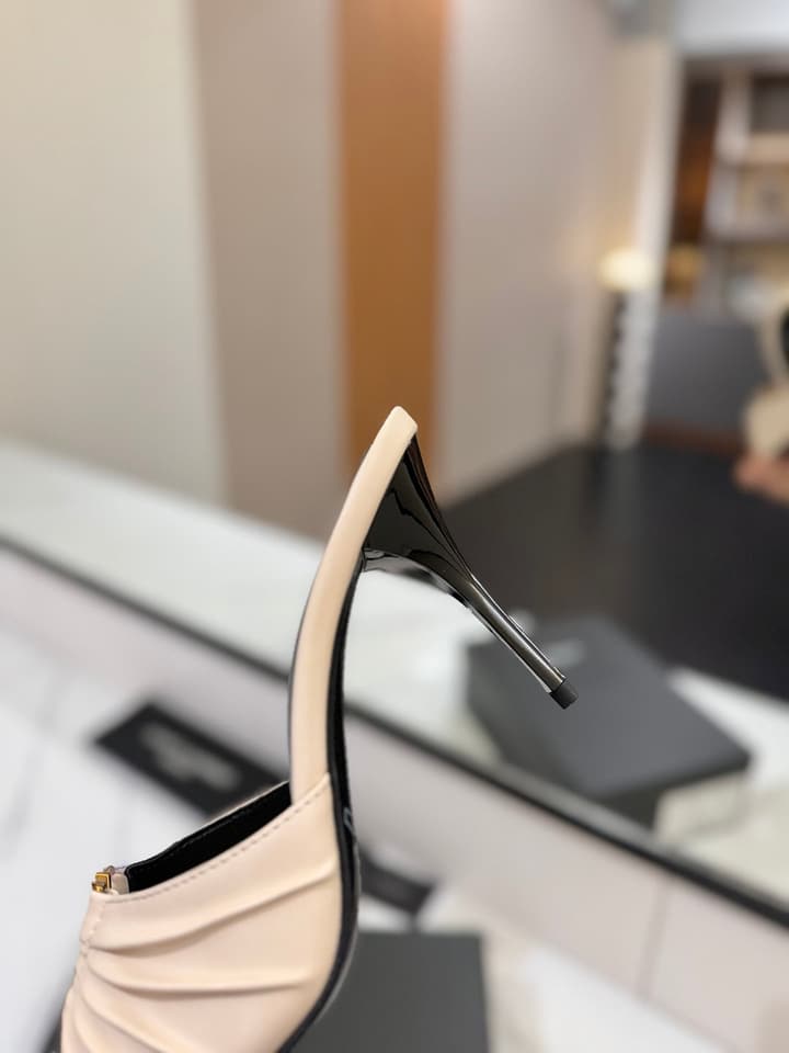 Saint Laurent Crystal Chain Heeled Sandals – 2025 Spring/Summer Collection in Beige