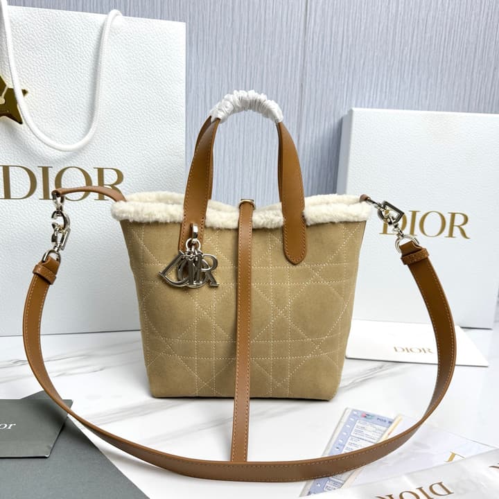 Dior Small Toujours Vertical Shearling Handbag in Tan Furry Tote