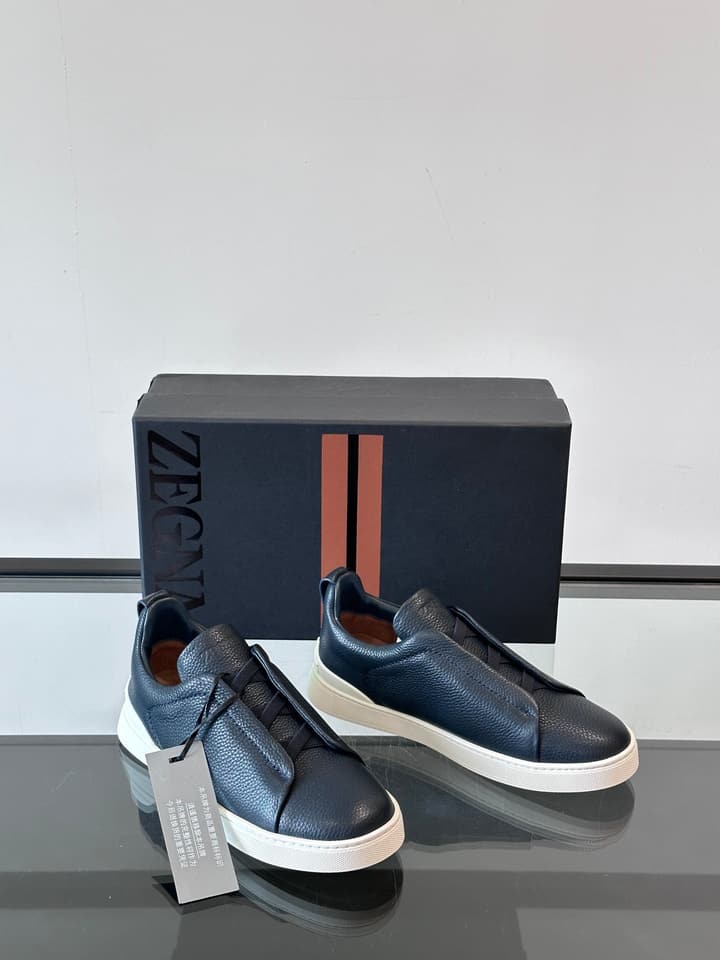 Zegna Men's Low-Top Leather Sneakers in Black & White