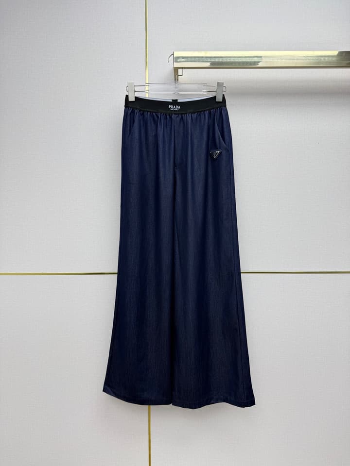 Prada Rayon Denim Wide-Leg Pants – 26SS in Blue