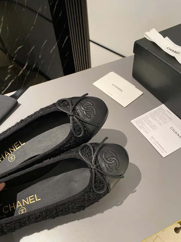 Chanel Classic Ballet Flats in Tan With Black Cap Toe